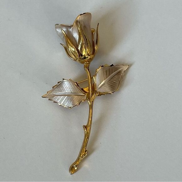 Vintage Two Tone Silver Gold Tone Rose Brooch - Picture 3 of 12